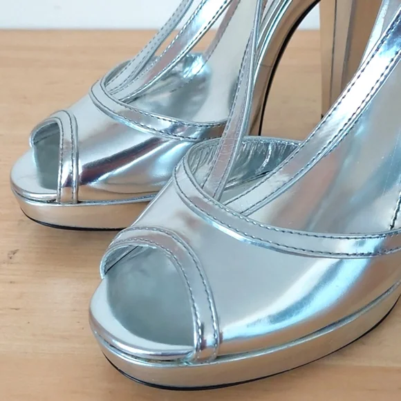 Burberry Silver Leather High Heel Sandals - Picture 9 of 16